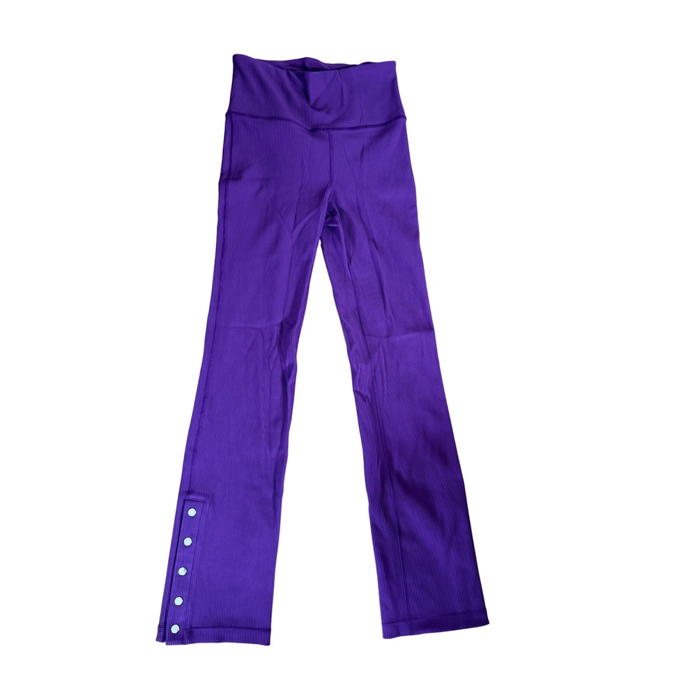 Athleta Elation Rib Snap Pant Purple High Rise Ribbed Leggings Small